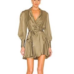Zimmerman silk wrap mini dress in khaki- size 0P. Like new (worn once)